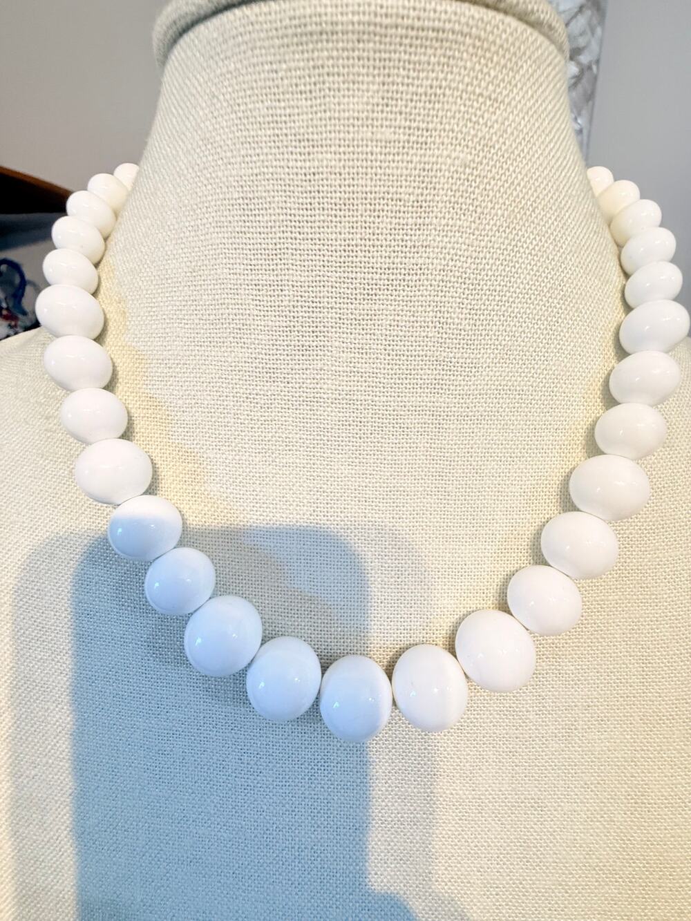Vintage Monet White Graduated Bead Necklace 18”